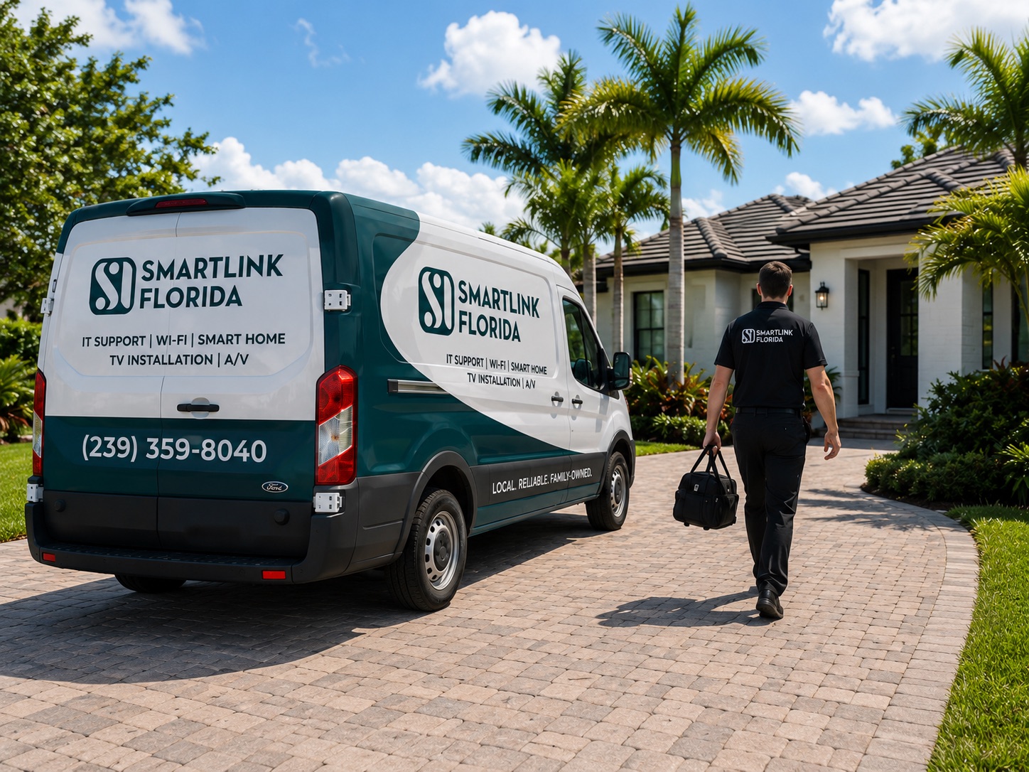Smartlink Florida service van outside a customer home